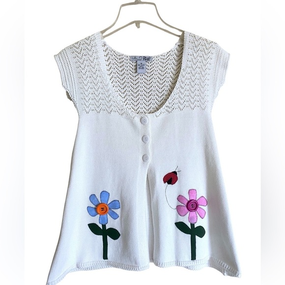 RXB Embroidered Sweater Hand-sewn Charming Sleeveless Knit Floral Top Medium - Picture 2 of 13